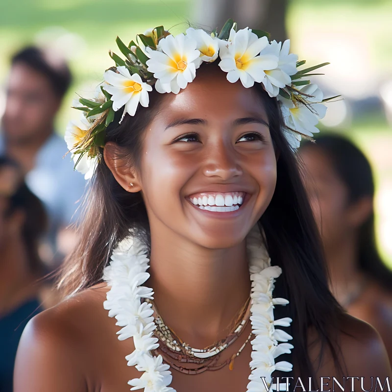 Joyful Female with Flower Garland AI Image