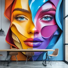 Vibrant Split Face Abstract Art