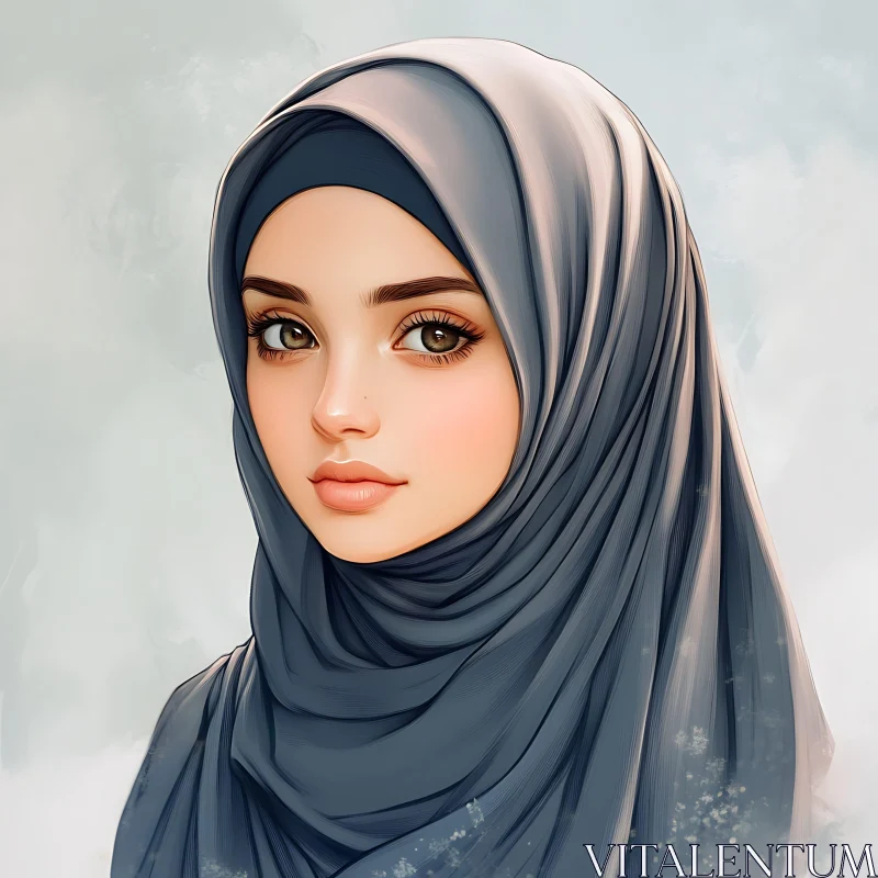 Young Woman with Hijab Digital Art AI Image