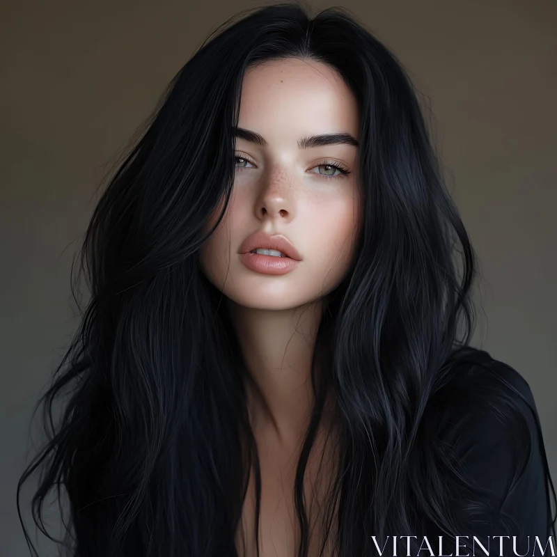 Elegant Woman with Dark Hair Portrait AI Image