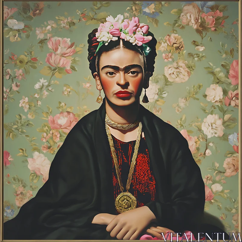 Iconic Woman Portrait with Floral Background AI Image