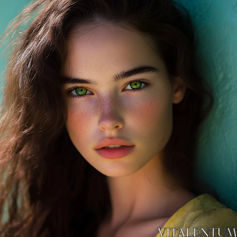 Beautiful Woman with Green Eyes Portrait AI Image