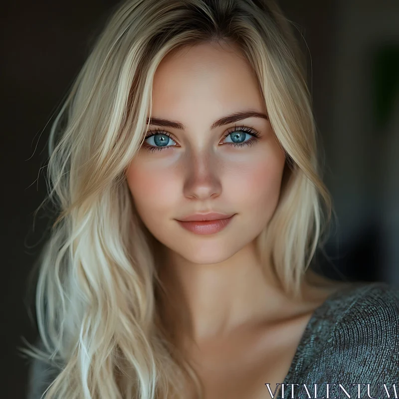 Blonde Woman with Blue Eyes Close-Up Portrait AI Image