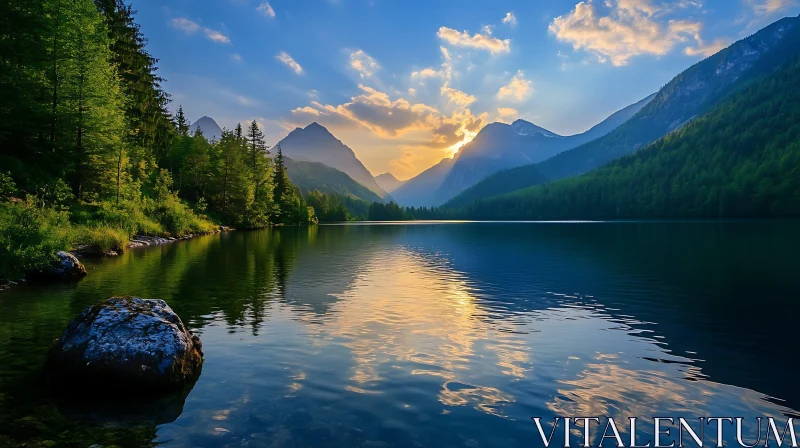 Serene Lake and Mountain Landscape AI Image