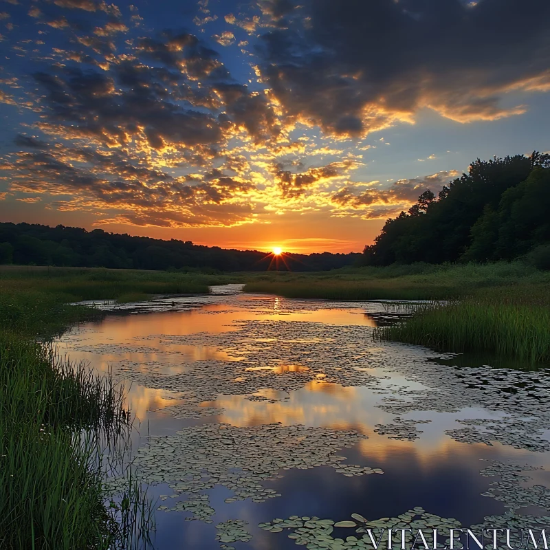 Beautiful Sunset over a Tranquil Lake AI Image