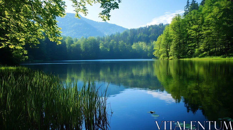 Serene Lake Amidst Dense Forest AI Image