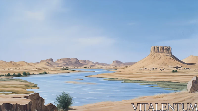 AI ART Tranquil Desert Lake Landscape