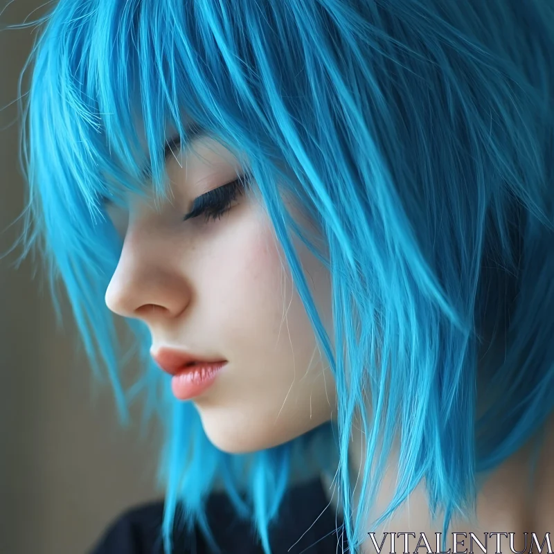 Portrait of Woman with Blue Hair in Soft Light AI Image