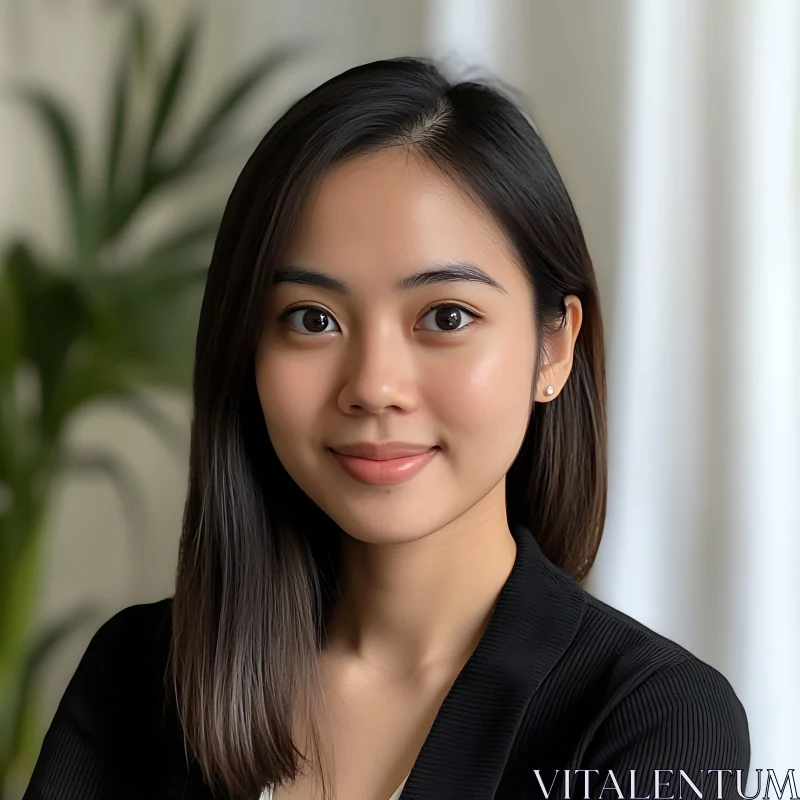 Smiling Woman in Black Blazer AI Image