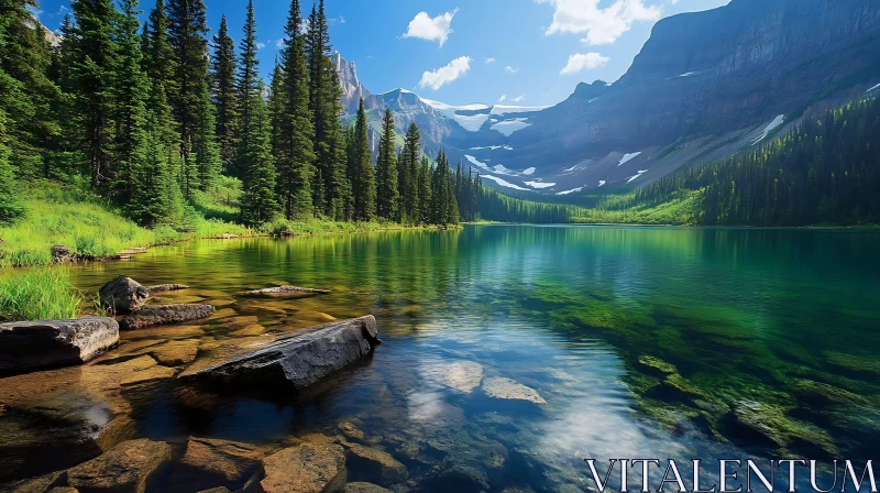 Peaceful Lake Scene in Mountainous Landscape AI Image