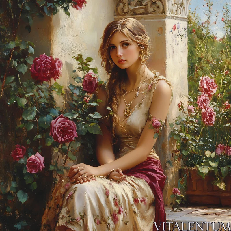 AI ART Vintage Garden Portrait of Graceful Woman