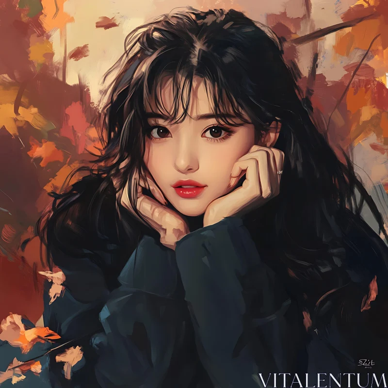 Autumnal Beauty in Portrait AI Image