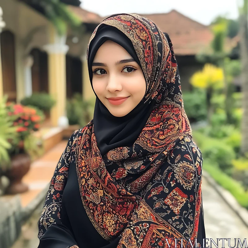 Traditional Hijab Fashion Portrait AI Image