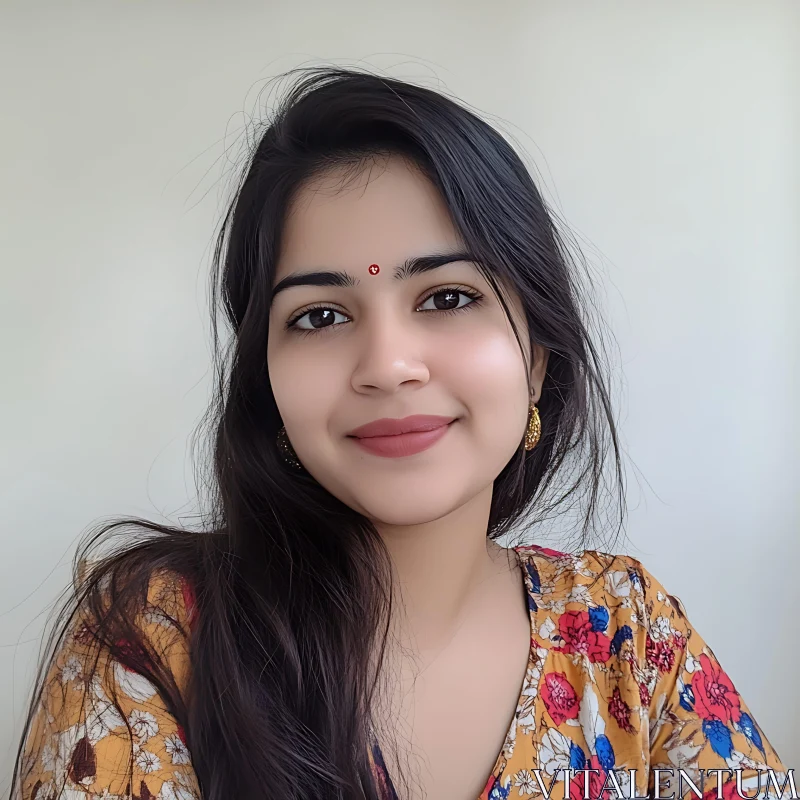 Smiling Young Woman with Traditional Outfit AI Image