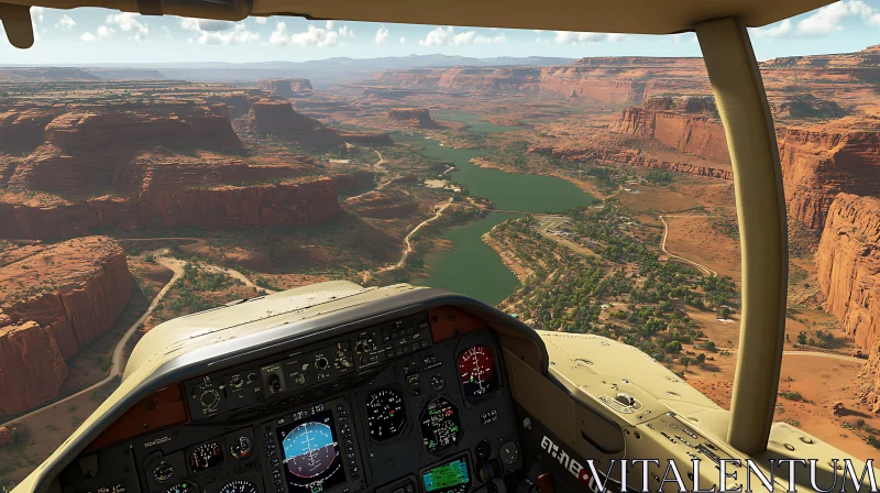 Scenic Aerial Canyon View from Aircraft Cockpit AI Image