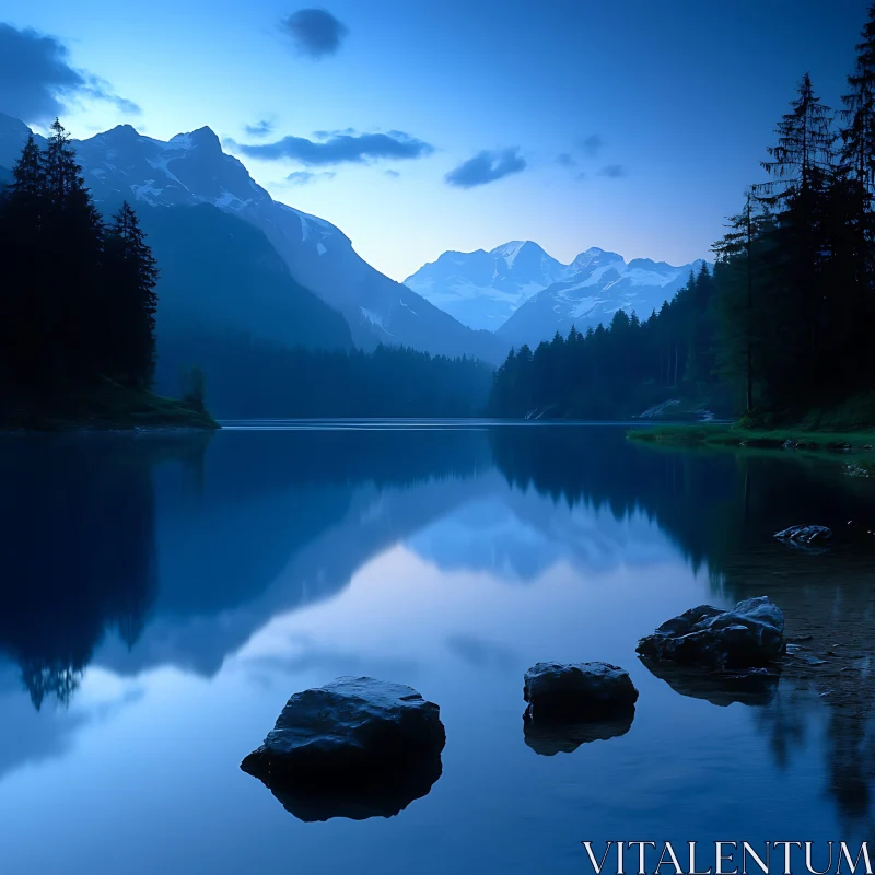 Mountain Reflections in Tranquil Lake AI Image