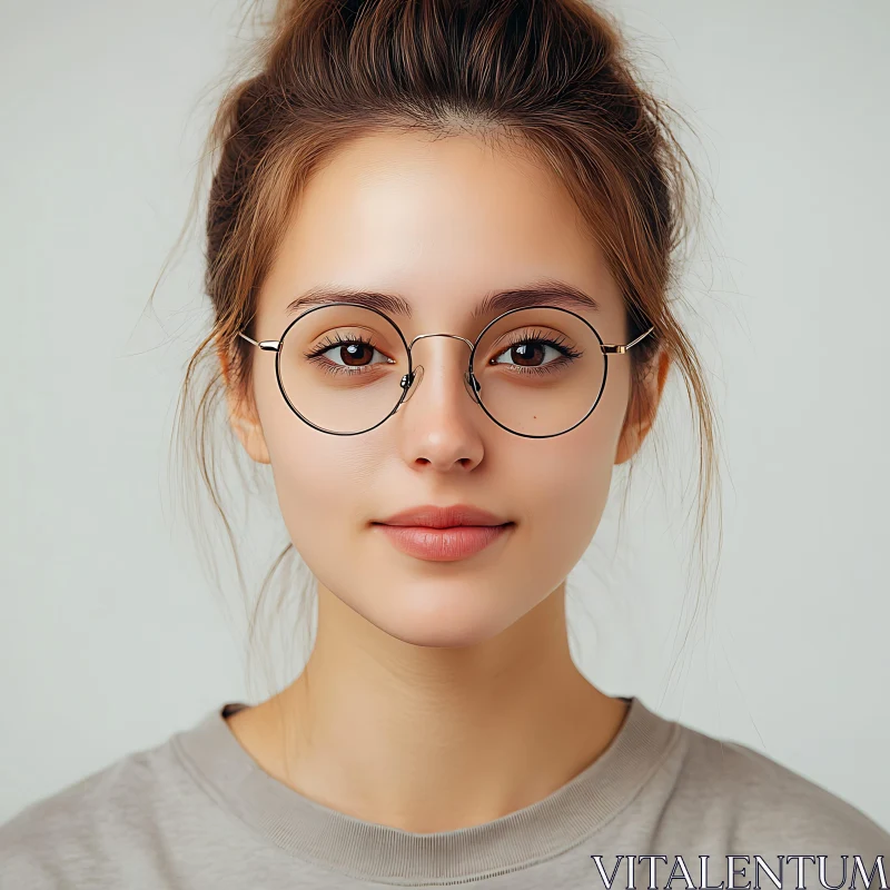 Portrait of a Young Woman with Glasses AI Image