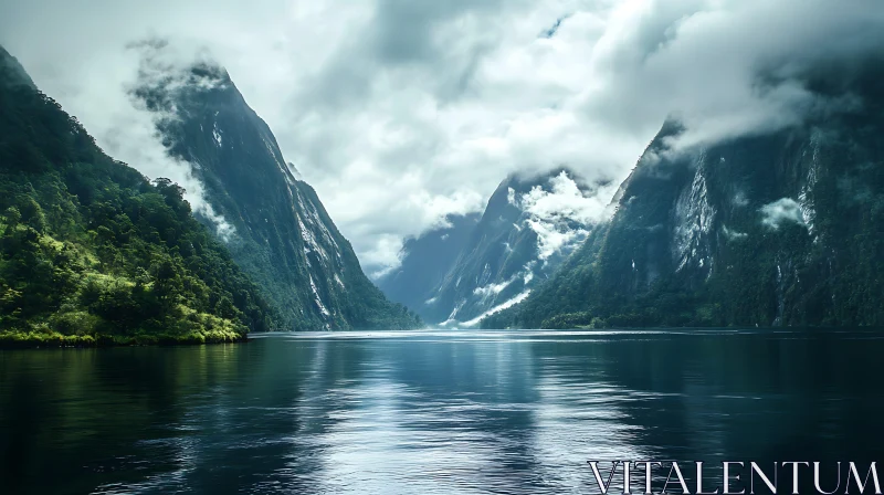 Calm Waters in Mountainous Landscape AI Image