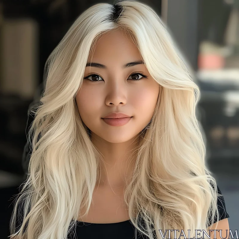 Serene Woman with Flowing Blonde Locks AI Image