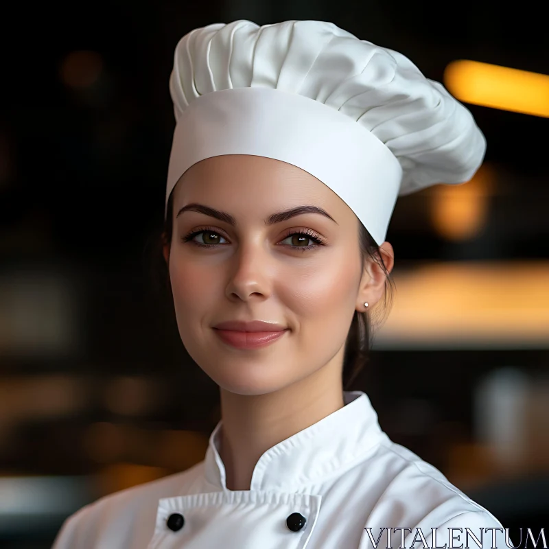 AI ART Female Chef Wearing White Hat and Coat