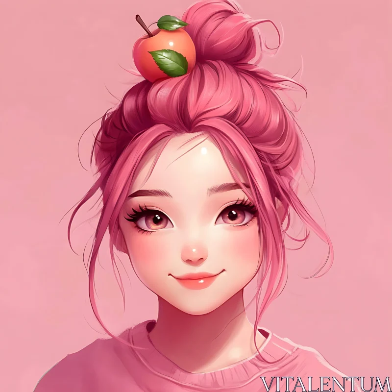 Whimsical Anime Portrait in Pink AI Image