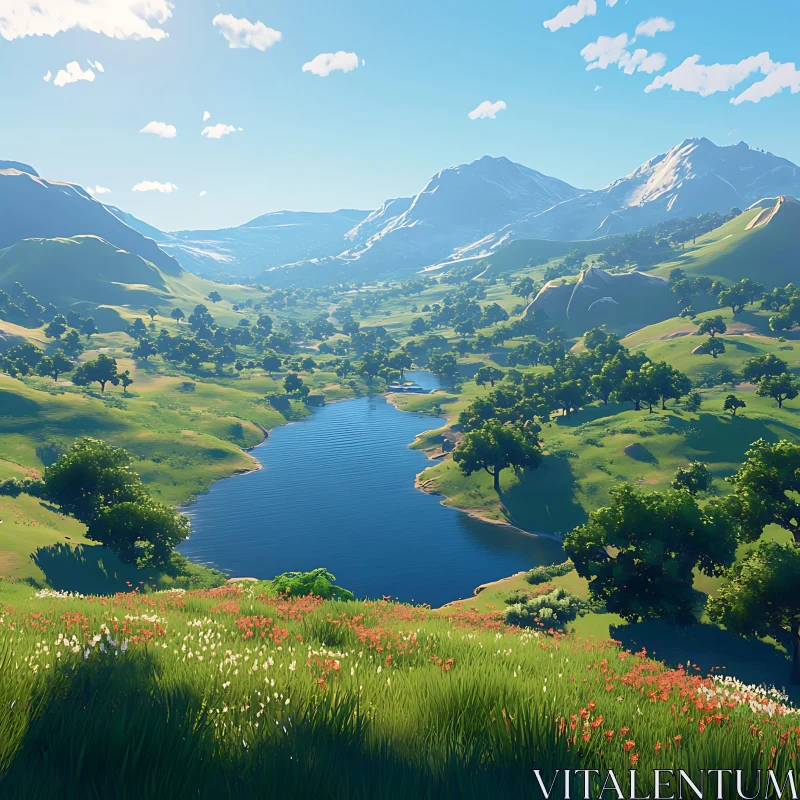 Tranquil Valley Lake Landscape AI Image