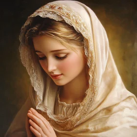 Peaceful Woman in Prayer with Delicate Veil