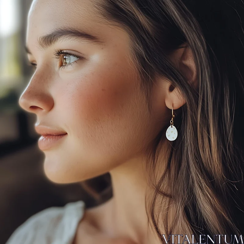 Profile of a Woman Wearing an Earring AI Image