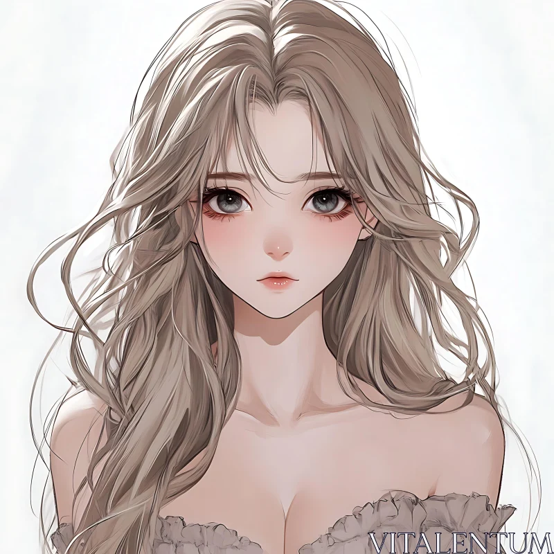 Graceful Anime Character with Flowing Hair AI Image