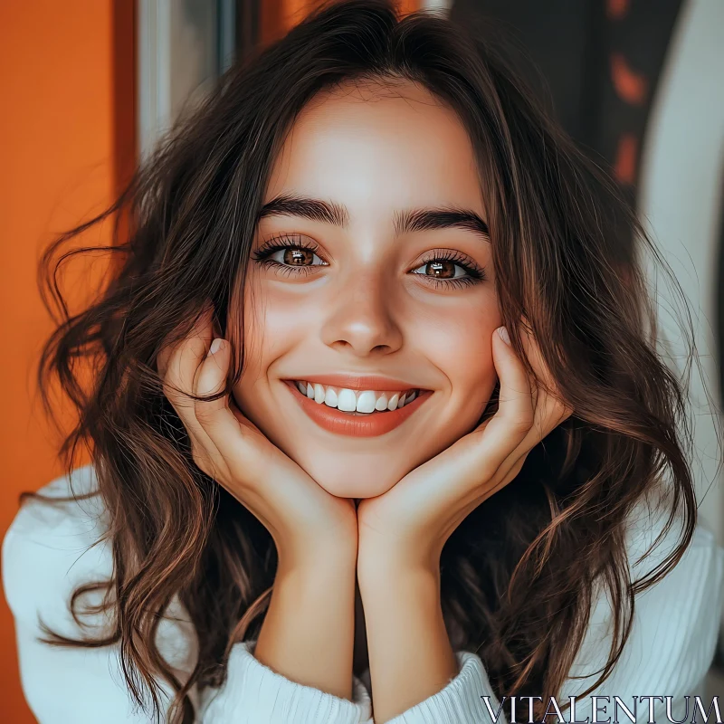 Happy Woman with Brown Hair Smiling AI Image