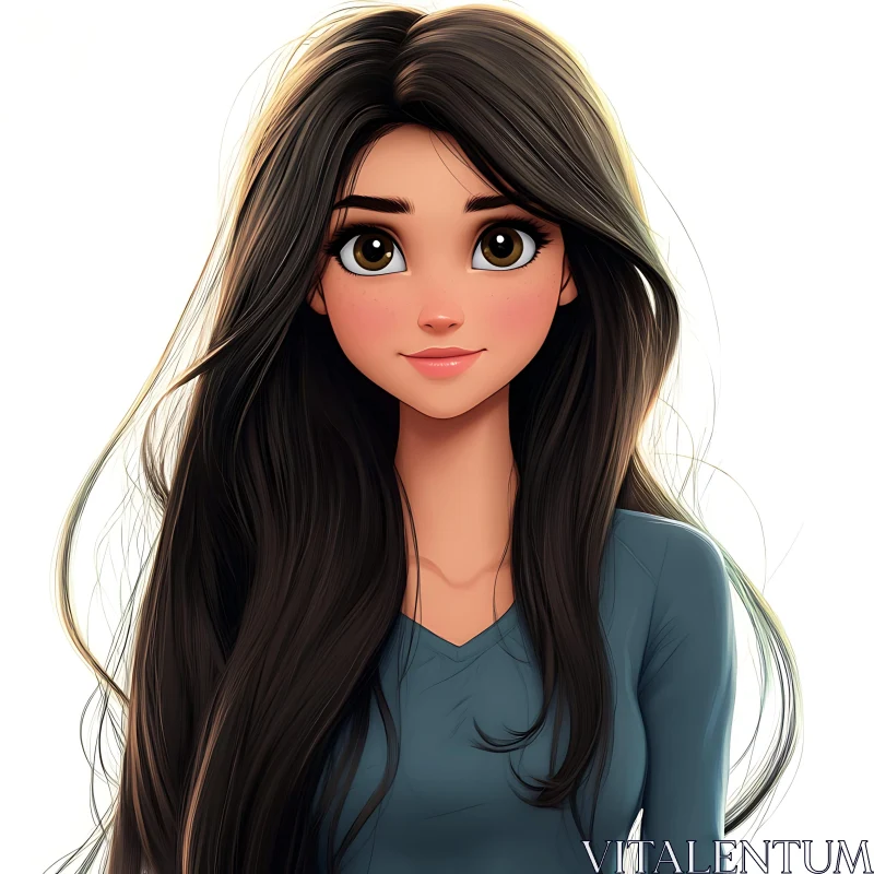 Beautiful Anime Girl with Brown Eyes and Black Hair AI Image