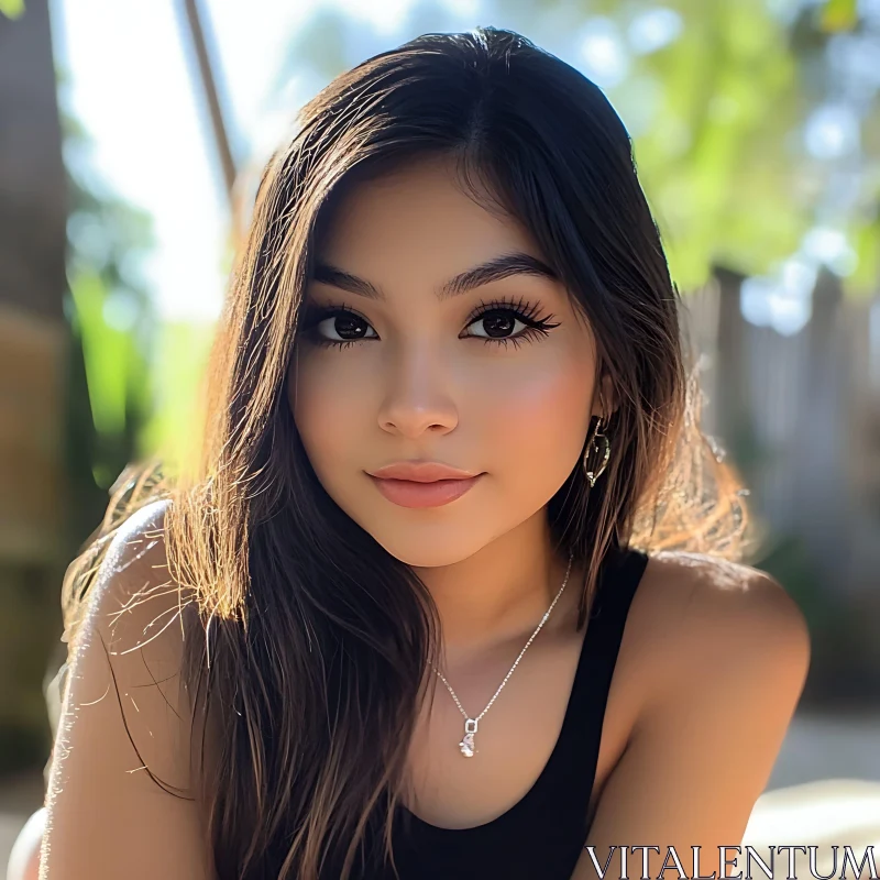 Serene Young Woman in Natural Light AI Image