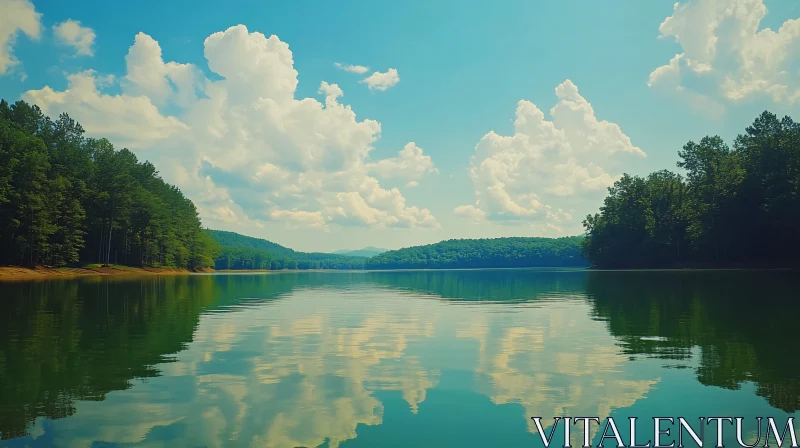 Peaceful Lake with Scenic Reflections AI Image