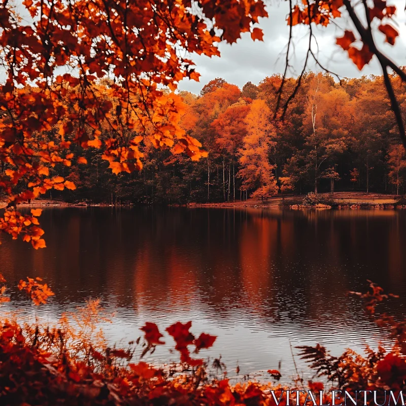 Tranquil Lake with Autumn Foliage AI Image