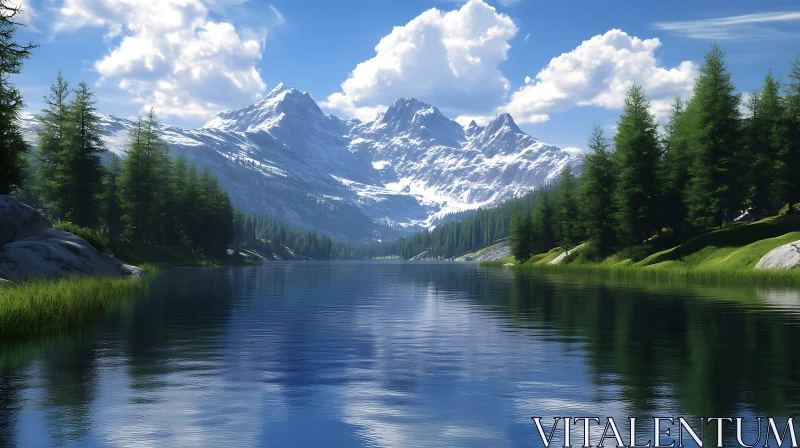 Tranquil Alpine Landscape with Forest and Lake AI Image