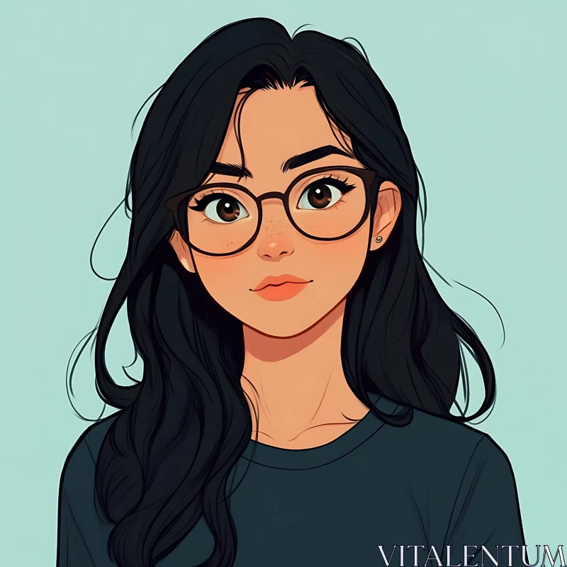 Anime Girl with Black Hair and Glasses AI Image