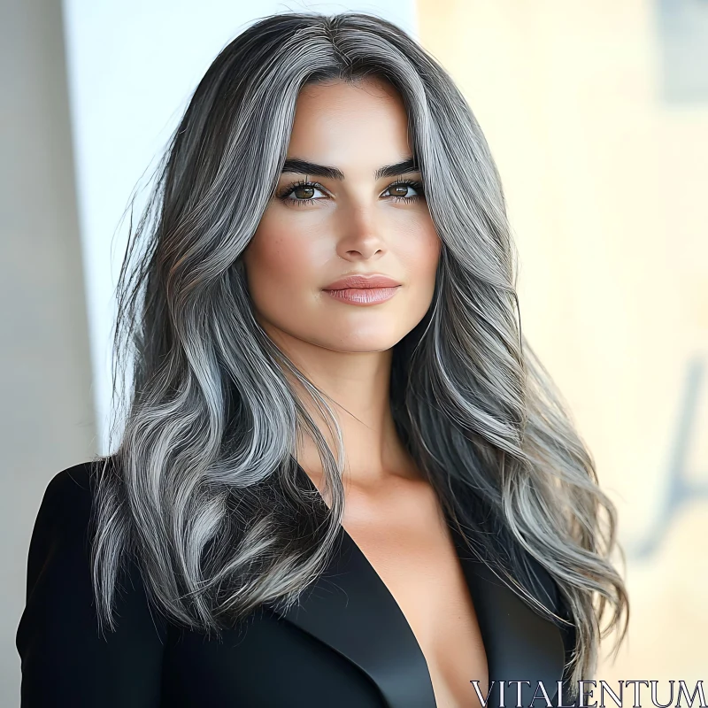 Sophisticated Woman with Gray Hair AI Image