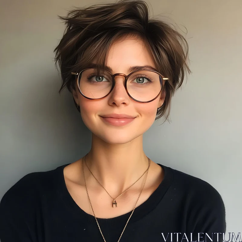 AI ART Smiling Young Woman in Glasses