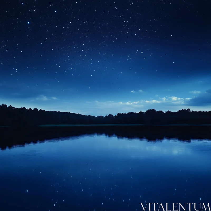 Starlit Lake Nightscape with Reflections AI Image