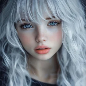 Ethereal Woman with White Hair and Blue Eyes