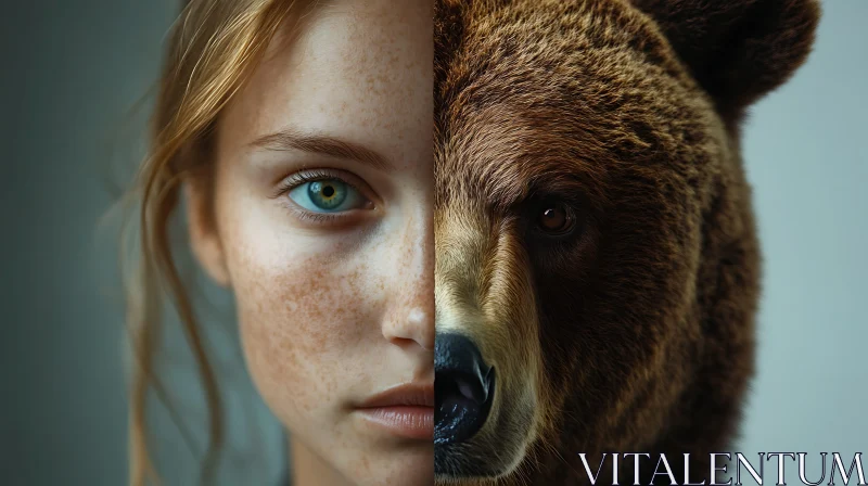 Half Human, Half Bear: Surreal Portrait Art AI Image