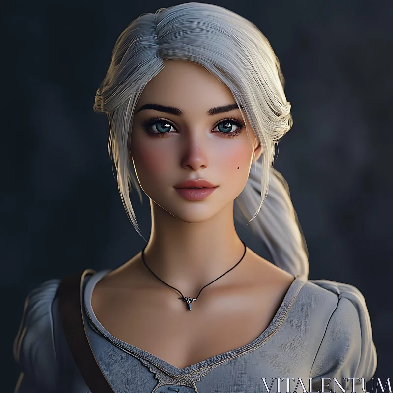 White-Haired Digital Woman Portrait AI Image