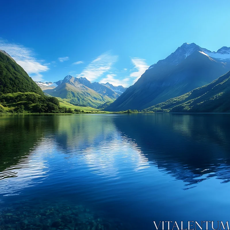 Peaceful Mountainous Lake Scene AI Image