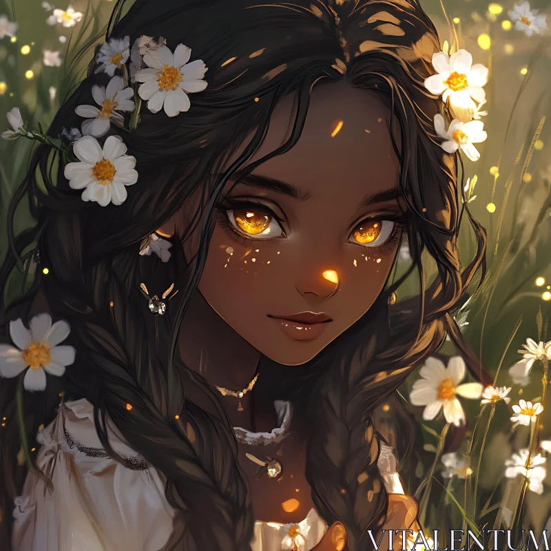 AI ART Magical Girl with Daisies