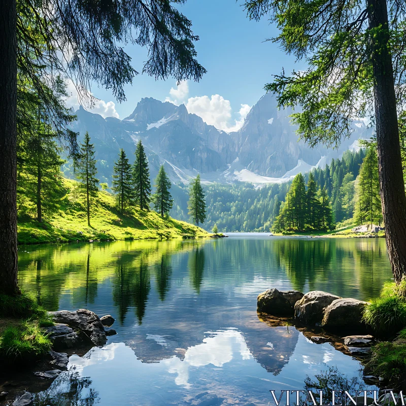 AI ART Serene Lake Surrounded by Mountains and Trees