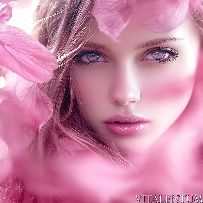 AI ART Serene Woman Among Pink Petals