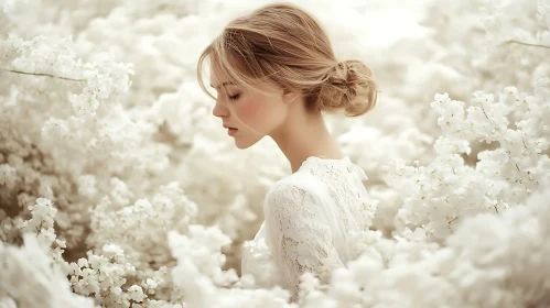 Serene Lady Surrounded by White Blooms