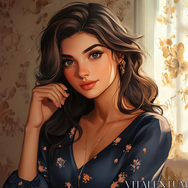 Radiant Lady by the Window AI Image