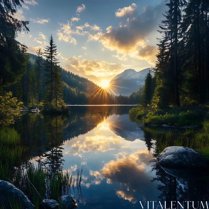 Sunset Reflections on a Tranquil Lake AI Image