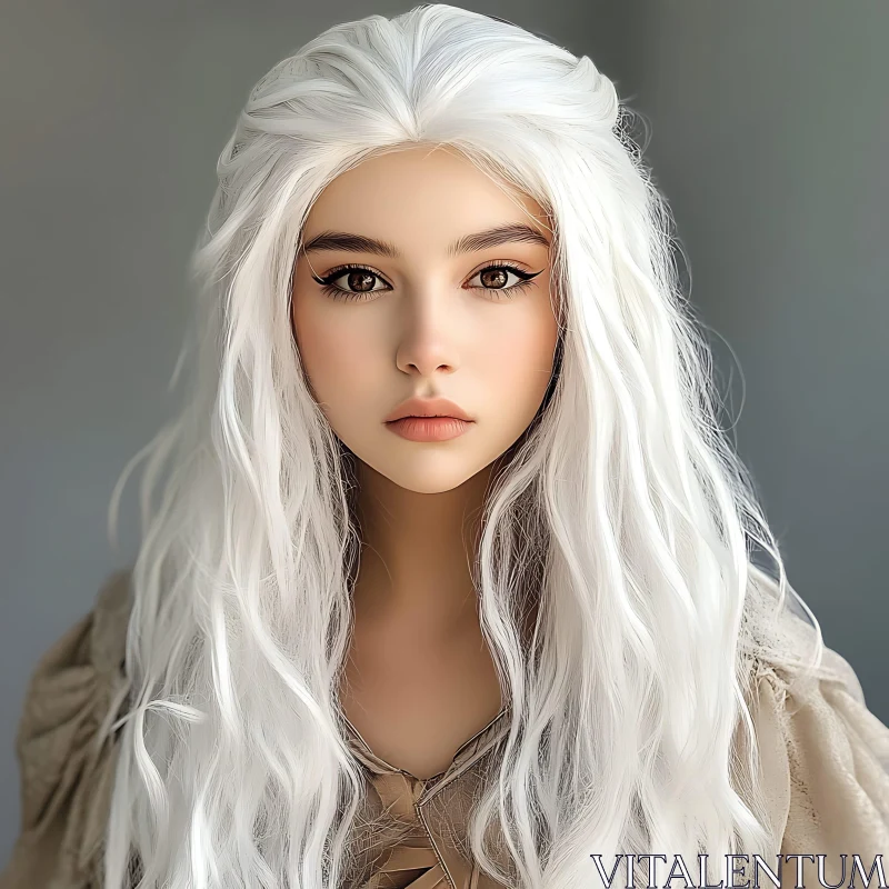 Serene White-Haired Woman Portrait AI Image